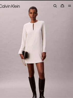 Calvin Klein Cream Long-Sleeve Mini Dress with Keyhole